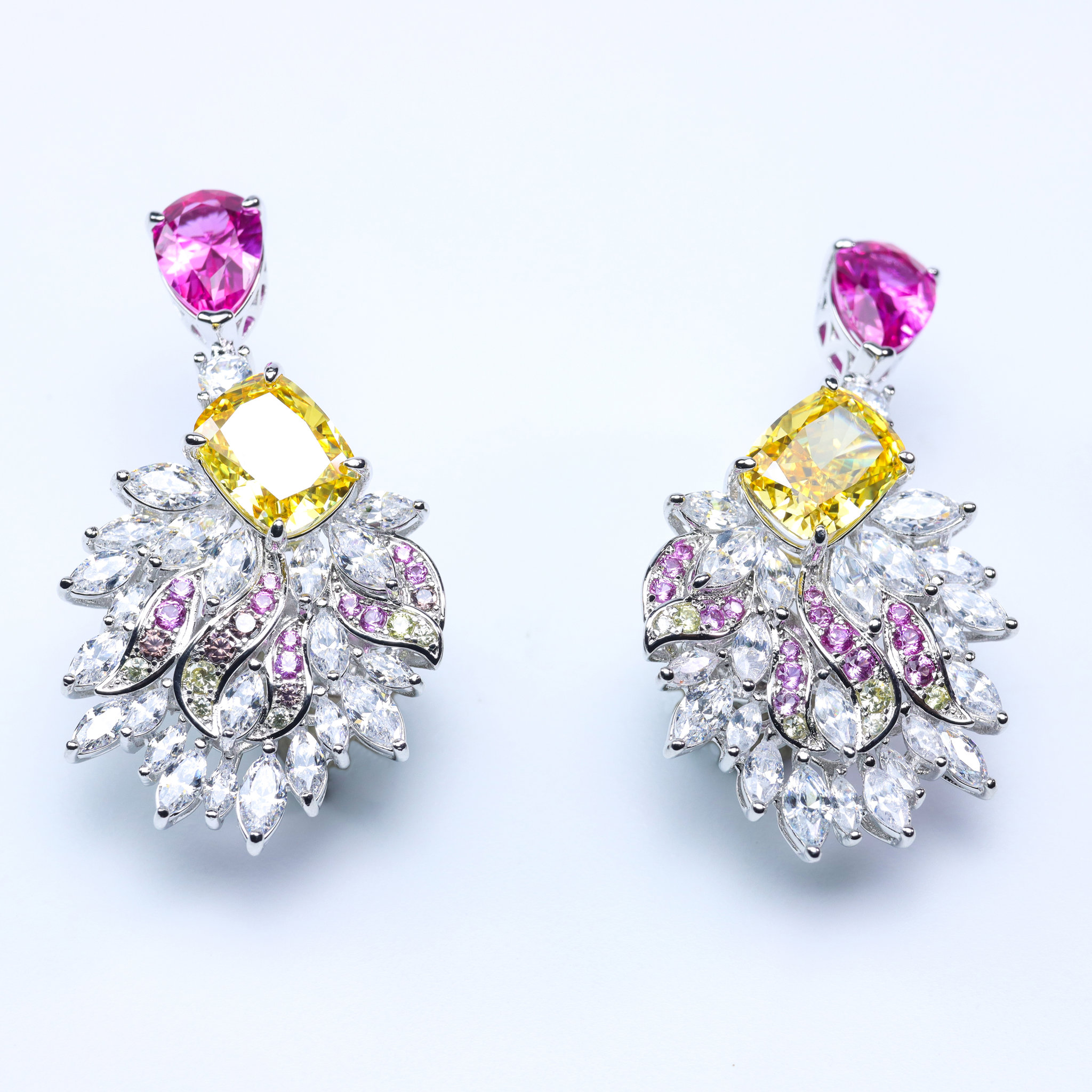 Picture of 18K Gold Plated Emerald & Yellow Cushion Drop Earrings with Cubic Zirconia