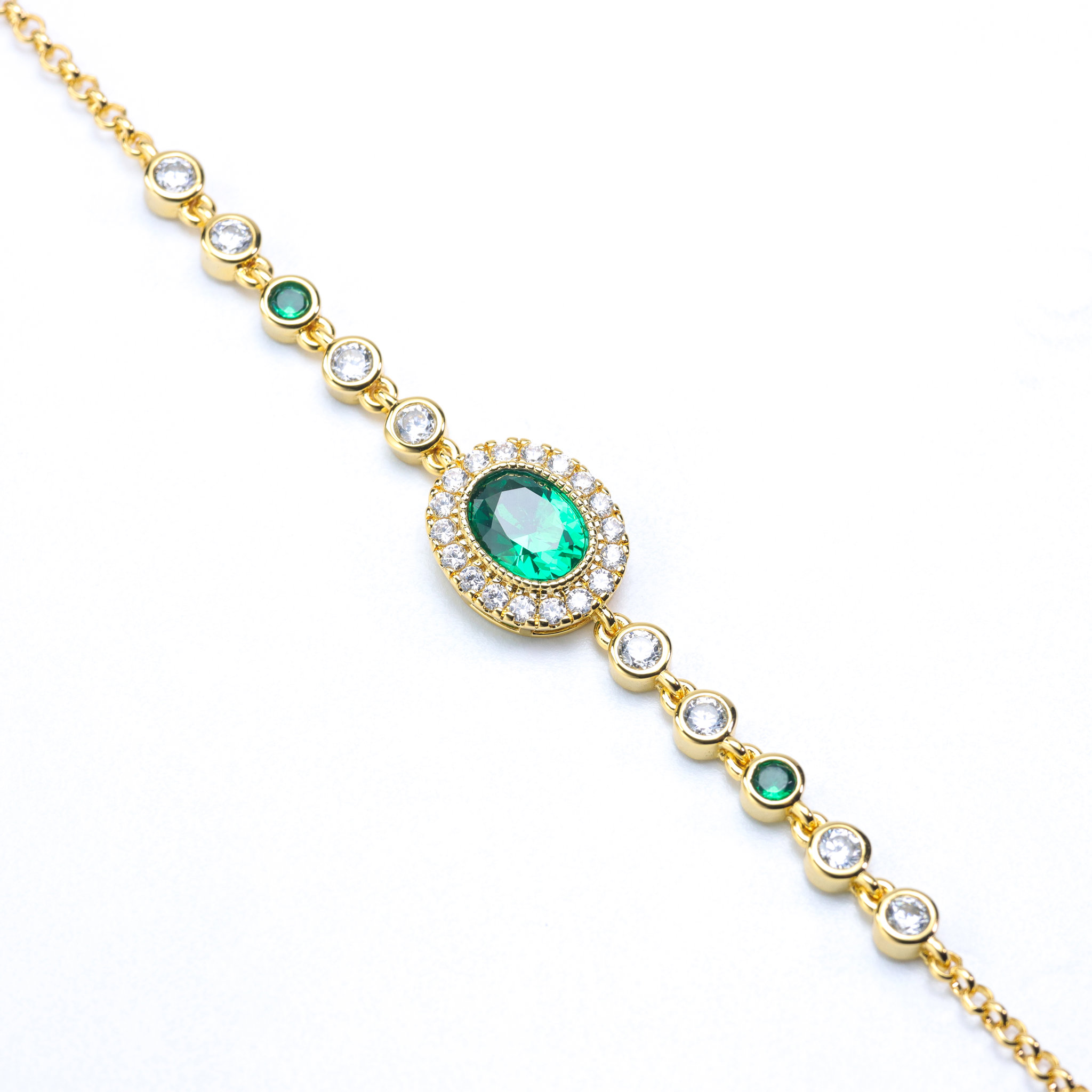 Picture of 18K Gold Plated Emerald Halo Tennis Bracelet with Cubic Zirconia