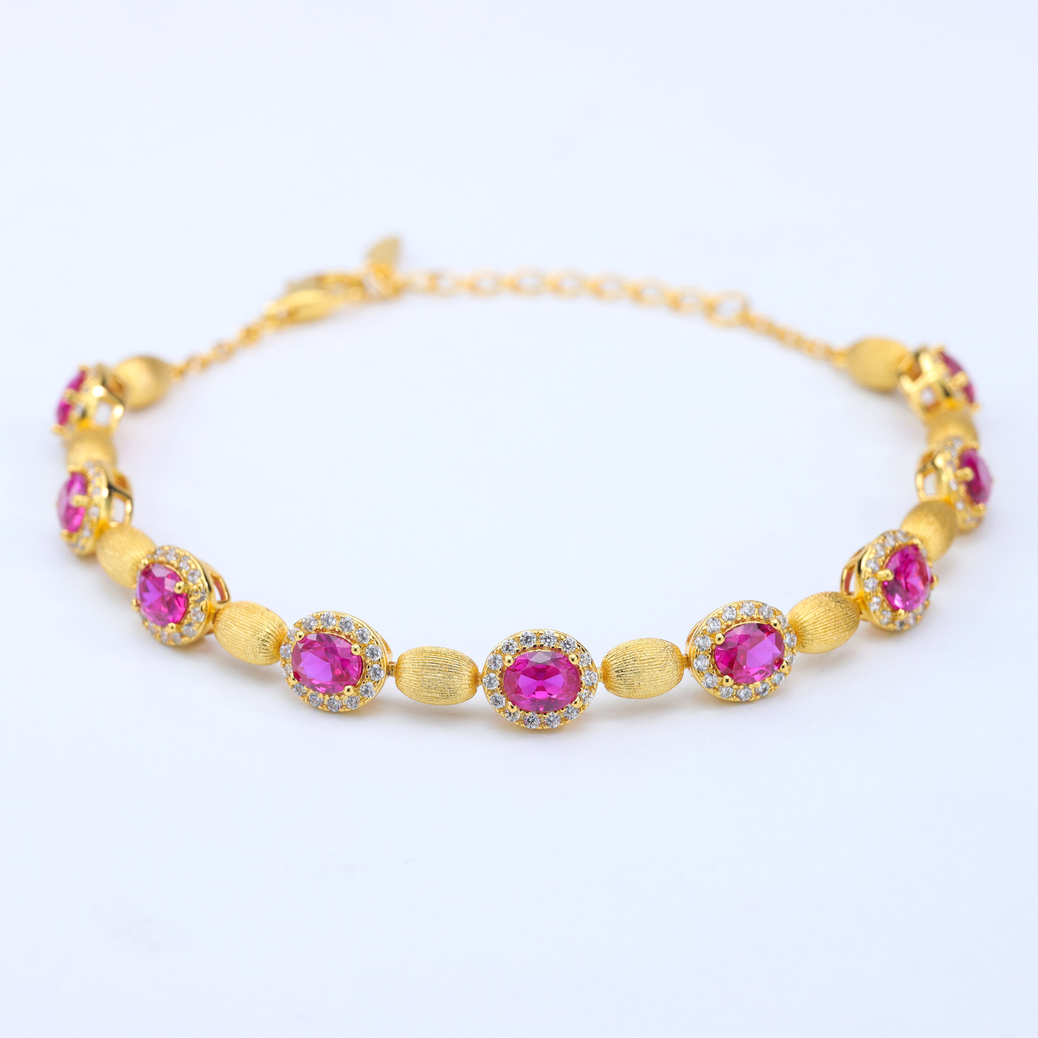 Picture of 18K Gold Plated Ruby Tennis Bracelet with Cubic Zirconia – 17 cm / 6.7"